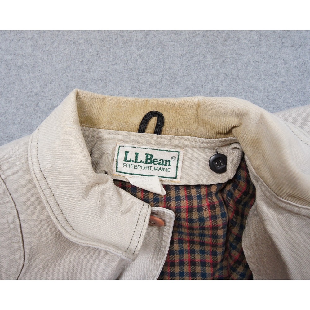 Vintage LL Bean Jacket Mens Small Beige Chore Coat Lined Outdoors H147 - Picture 5 of 16